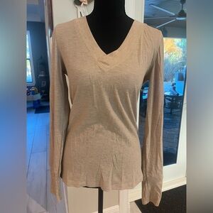 Women's V-Neck Long Sleeve Top - Beige